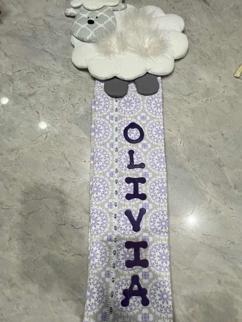 Purple and White Sheep Growth Chart w/Name & hair accessory holder